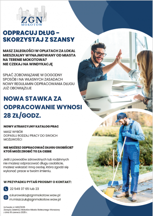 Lokatorzy komunalni na Mokotowie zyskali nowe możliwości odpracowania długu.