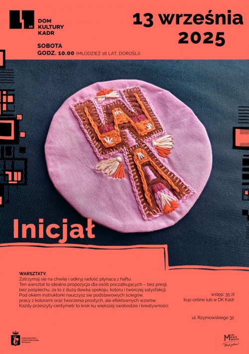 Inicjał – warsztat haftu dla początkujących (dla młodzieży i dorosłych)